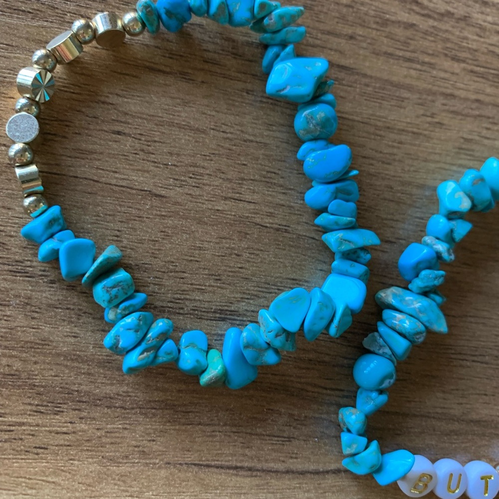 {Handmade} ‘BUT GOD’ Faux Turquoise Bracelet Set - Picture 4 of 6